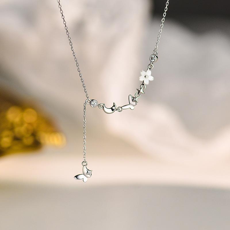 Цветок Летающая Бабочка Танец Ожерелье Девушка Универсальный Фея Ветер Белый Ракушка Цветок Бабочка Кисточка Ошейник Цепь