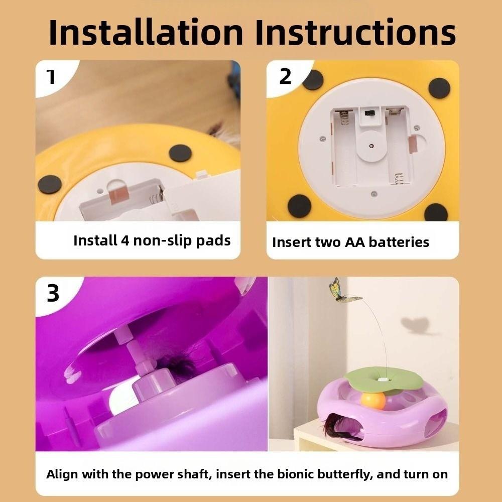 Creative Electric Cat Rotating Toy Non-slip Built-in Feather Butterfly Cat Teaser Toy Cartoon Cute Smart Pet Turntable Toy