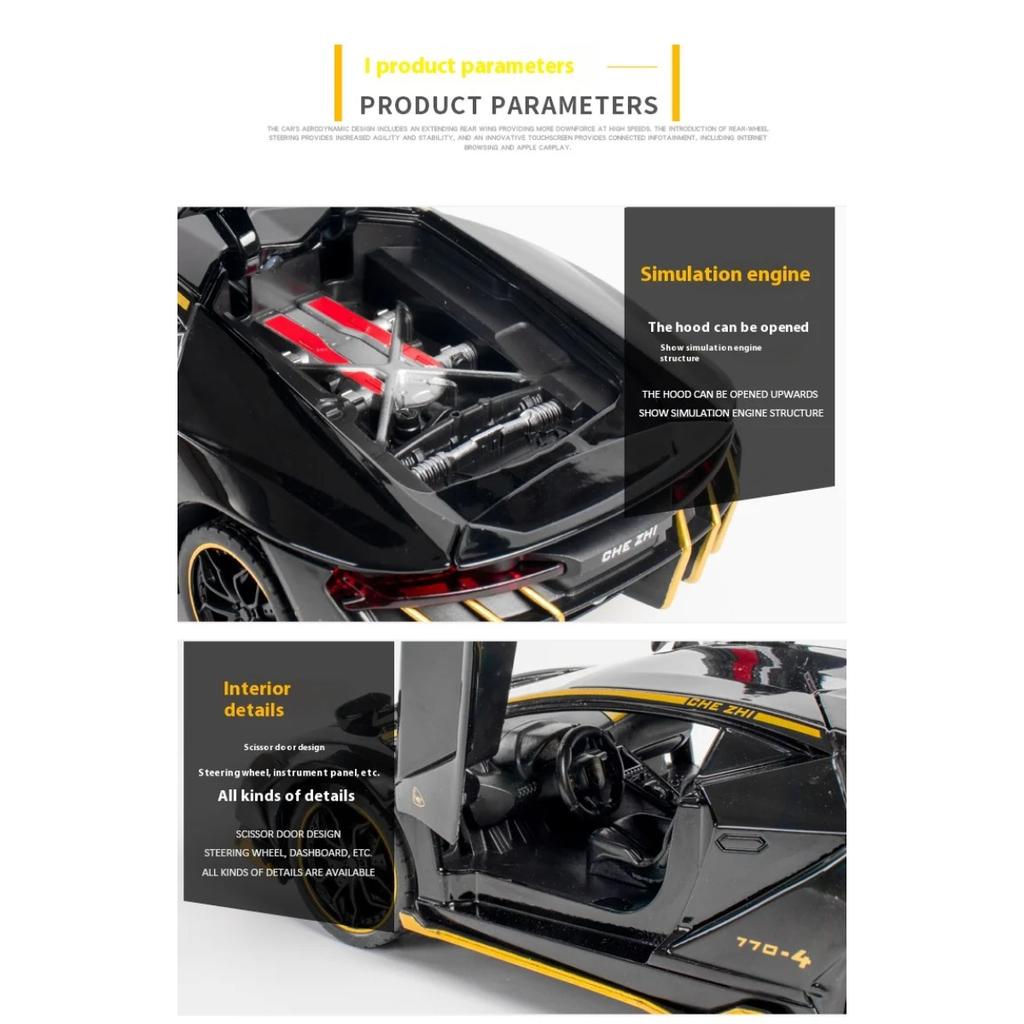 Масштаб 1/24 Lamborghini LP770-4 Супер мускулистый спортивный автомобиль Сплав Металл Литой Под Давлением Украшение для рабочего стола компьютера Автомобильный интерьер Подарочная коробка