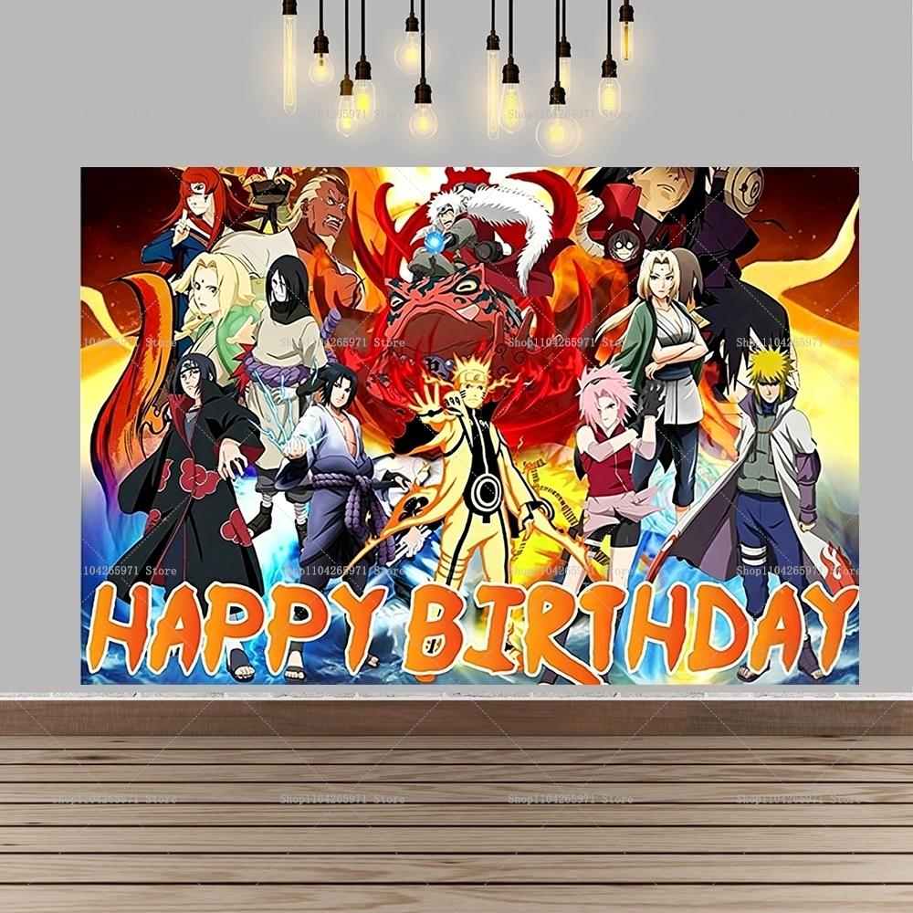 Cartoon Naruto Shinobi Banner Cool Konoha Design for Youth Boys Birthday Baby Shower Photo Background Wall Hanging Decor 123