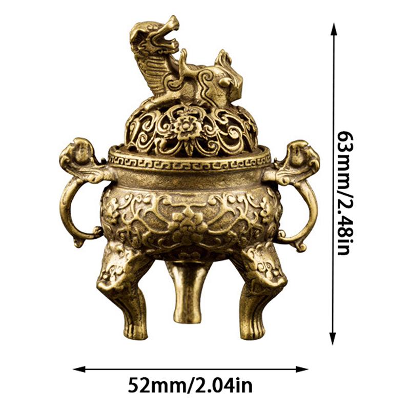 Antique Brass Three Legs Qilin Head Chinese Ancient Beast Censer Solid Copper