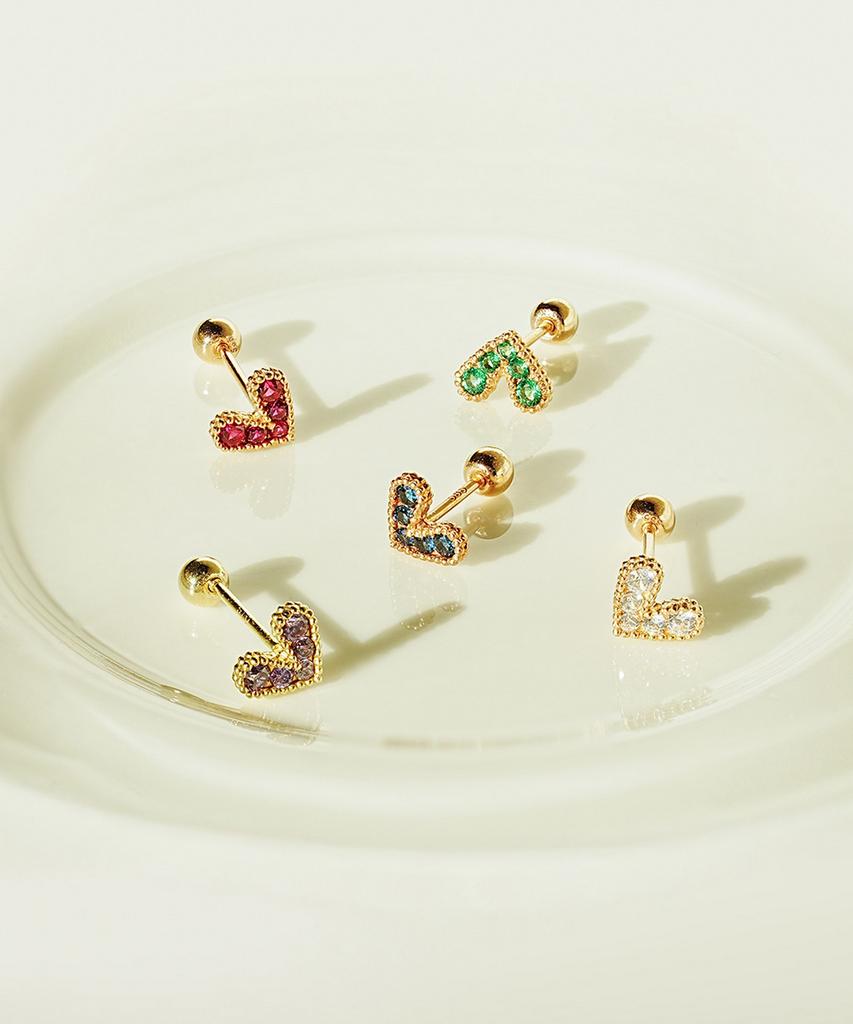 Минималпирсинг Серьги-гвоздики 14K Блестящее Прекрасное Сердце