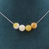 Stones and Minerals. Necklace 4 Pearls Yellow Sardonyx 8 Mm Stainless Steel Chain Necklace Women, Men. Customizable Size.