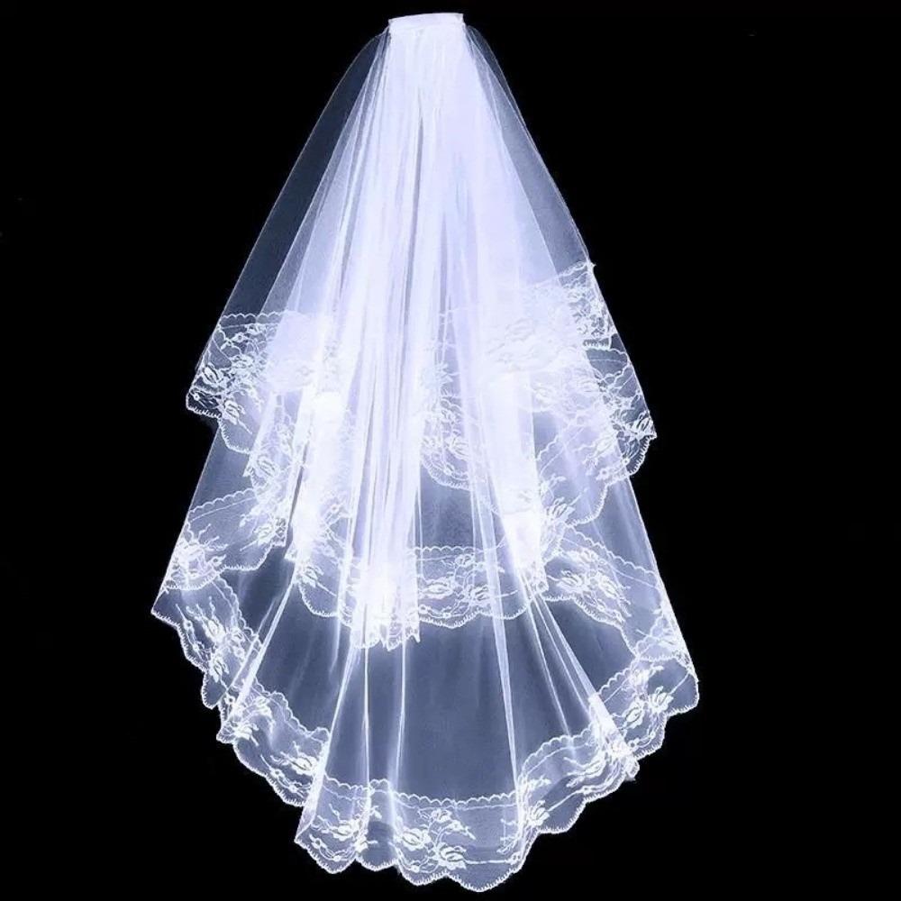 Черно-белый свадебный veil на Хэллоуин, двухслойный, с кружевом и тюлем, veil призрачной невесты, для костюмированной вечеринки