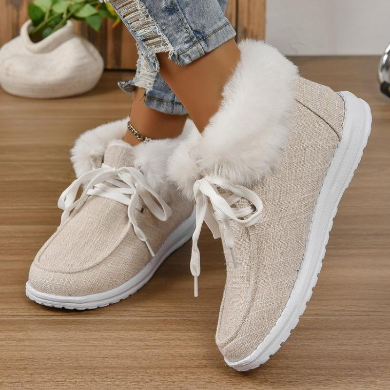 Casual Cotton Shoes Women's 2024 Winter New Round Toe with Plush Mouth Flat Bottom Anti Slip Versatile Snow Boots Platform Shoes
