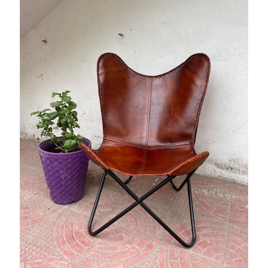 Handmade Leather Butterfly Chair Foldable Lounge Chairs Home & Garden Furniture