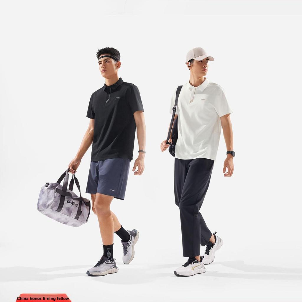 Li Ning Glory Series Спортивная Мода Универсальная Повседневная Дышащая Футболка-поло с Коротким Рукавом с Буквами для Мужчин Белый APLV673-1