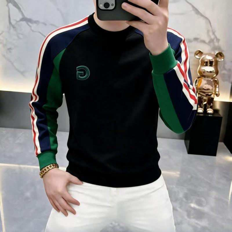 Mens Embroidered Color Block Crewneck Sweatshirt Trendy Casual Loose Fit Top Teens