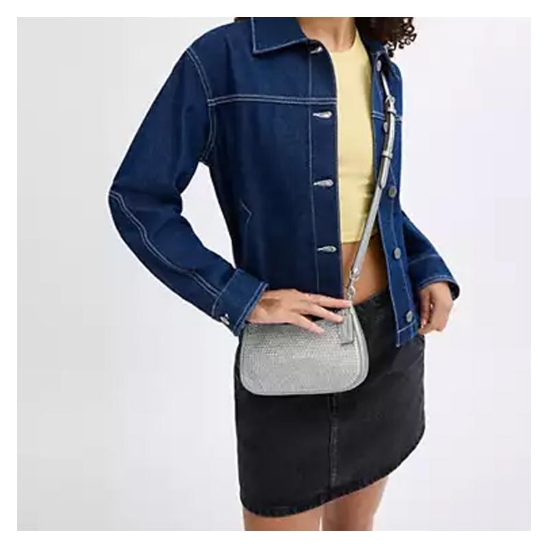 COACH Teri 20 detachable short shoulder strap with zipper closure crystal fabric shoulder crossbody tote small women's silver