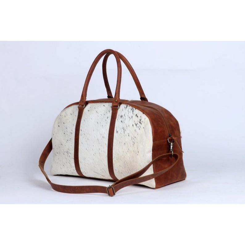 Handmade Cowhide Leather Duffel Bag: Large Animal Print Travel Bag