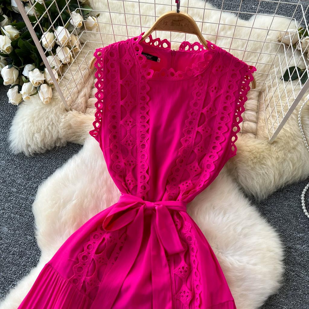 Summer Elegant Lace Spliced Embroidery Long Maxi Holiday Robe Women's Sleeveless Tank Wedding Party Dressess