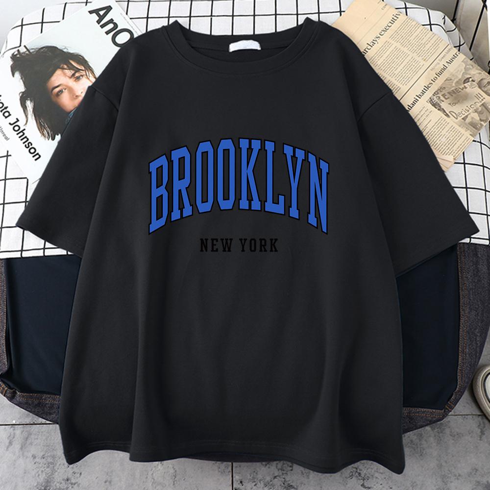 Женская футболка Brooklyn New York синего цвета, уличная футболка в стиле хип-хоп, спортивная мягкая хлопковая одежда, свободная футболка больших размеров, одежда