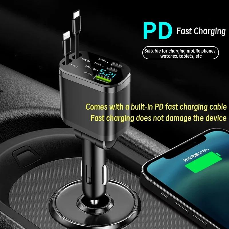 Автомобильное зарядное устройство 5-в-1 мощностью 150 Вт с выдвижной конструкцией и цифровым дисплеем