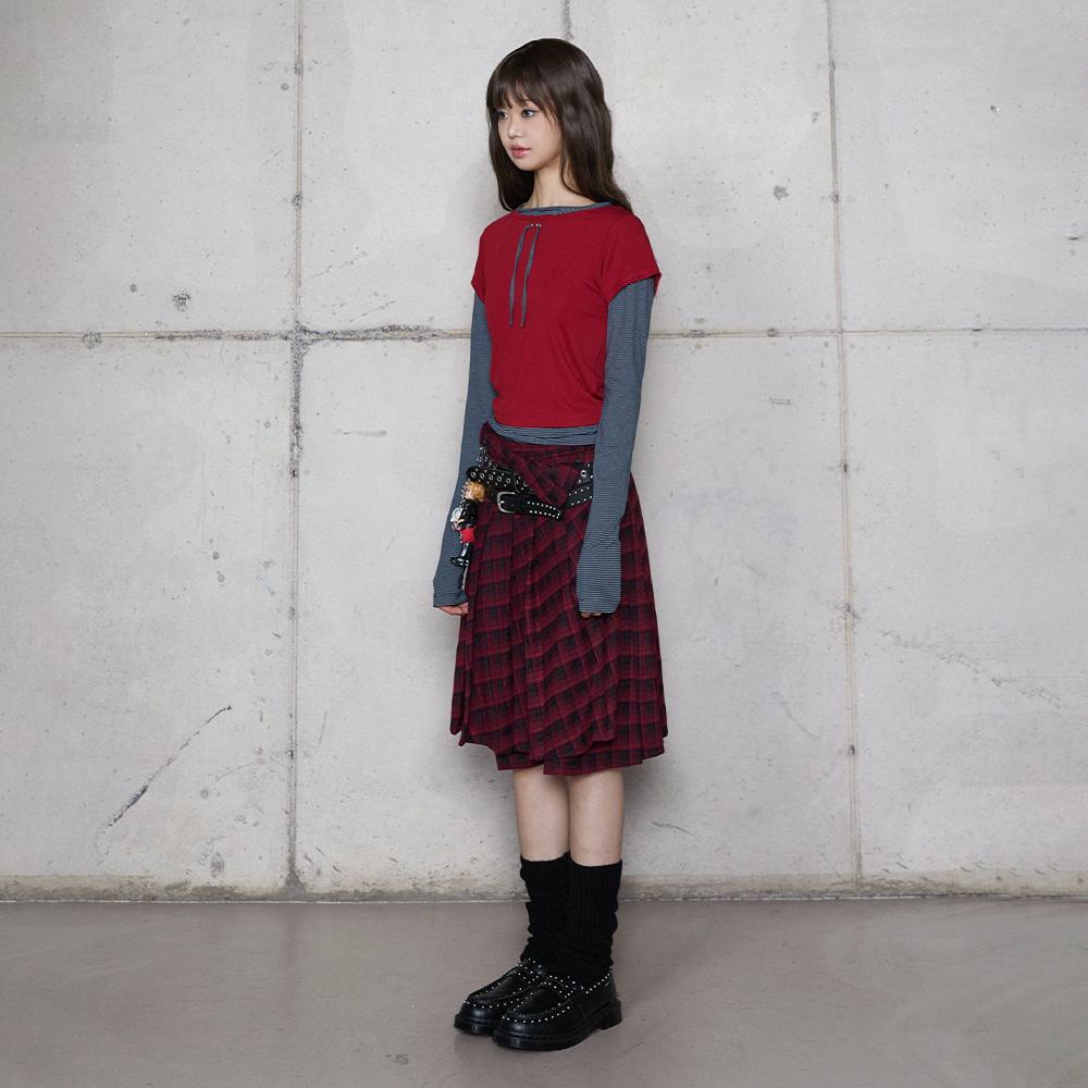 Lara Fox Check Wrap Skirt Red Check Skirt Br4Ws002