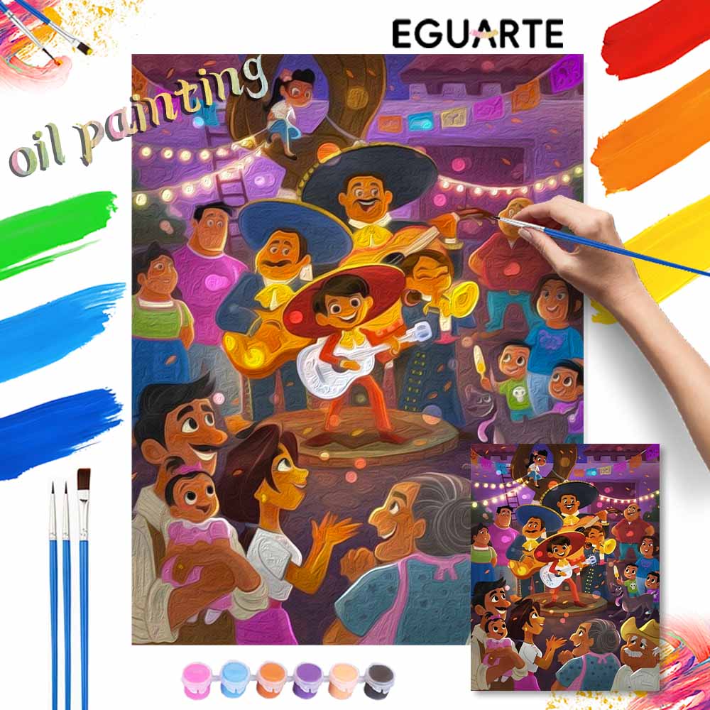 Disney Coco Mariachi Band Oil Paint Digital Painting Art Kit Handmade DIY Painting Kit Home Decor