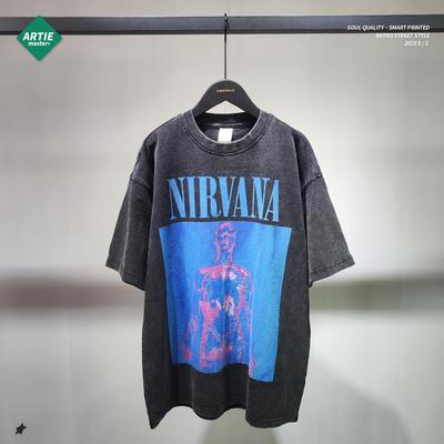 ARTIE Мужская футболка свободного кроя с принтом Retro Nirvana и короткими рукавами