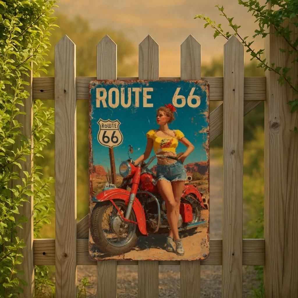 Винтажный знак из жести Route 66 для мотоциклистов, настенное искусство, 8x12 дюймов, ретро-декор для дома, бара, офиса