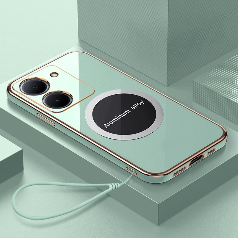 For Vivo Y36 5G Case Vivo Y27 5G Phone Case Luxury Square Plating Magnetic Attraction ShockProof Silicone Back Cover