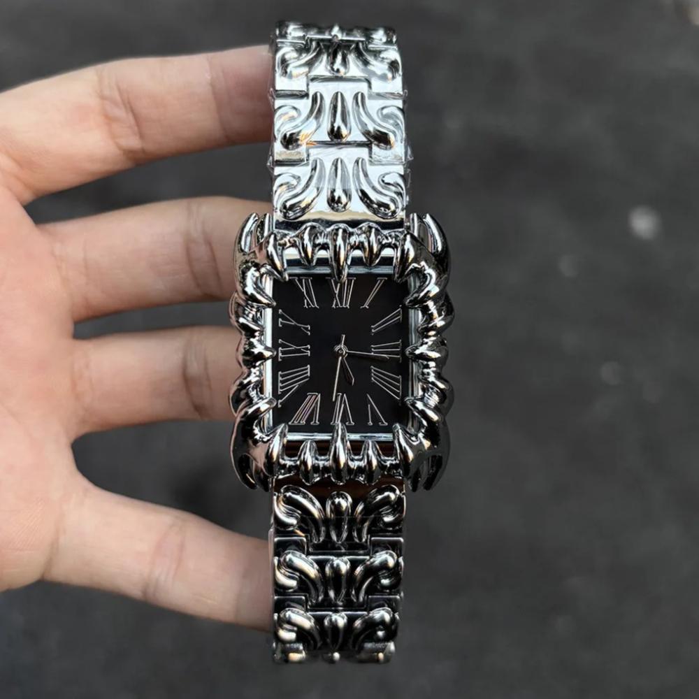 Серебристо-черные креативные квадратные кварцевые часы для мужчин Y2k дизайн когтя демона Alabaster IndustriesDevil уникальные мужские часы Relogio