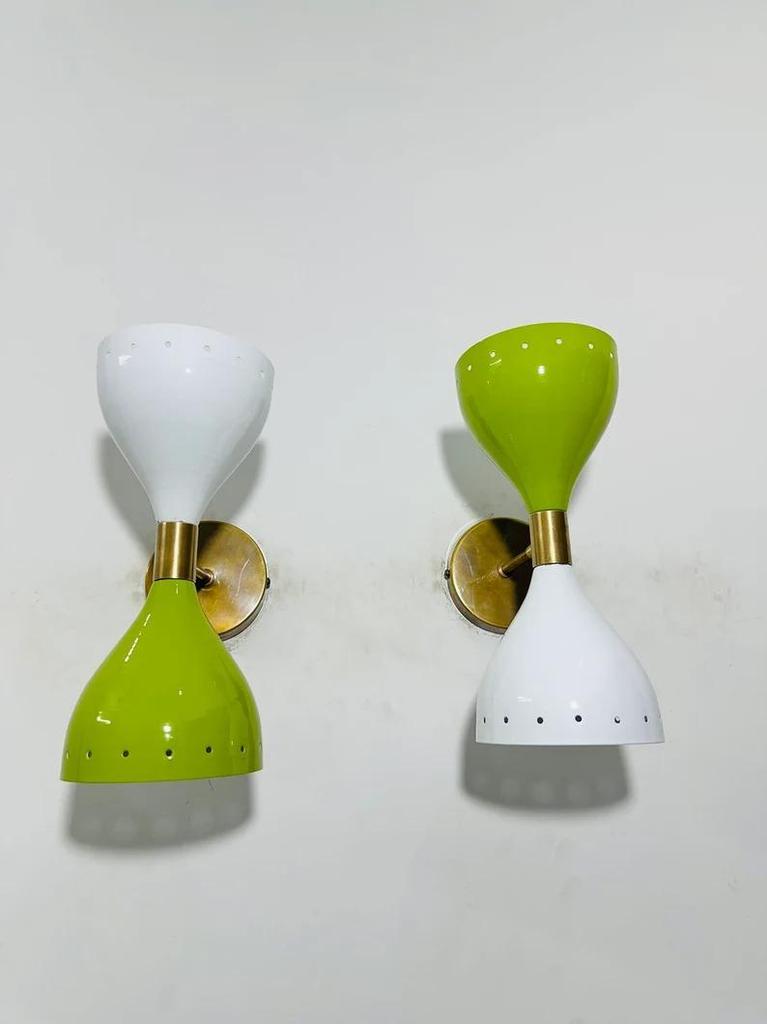 Mid-Century Modern Brass Wall Sconce - Italian Diabolo Style - Pair