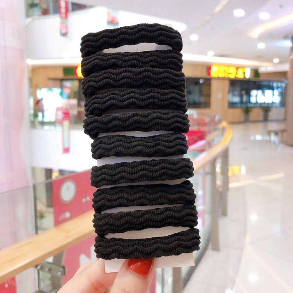 10Pcs Elastic Hair Rope Hair Ties Ponytail Holder Solid Color Rubber Bands Women
