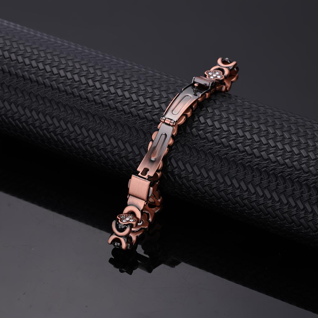 1pc Copper Magnetic Bracelet | Fashionable Copper Cuff with Zirconia for Men and Women, Adjustable, Polished End, Intricate Link Design