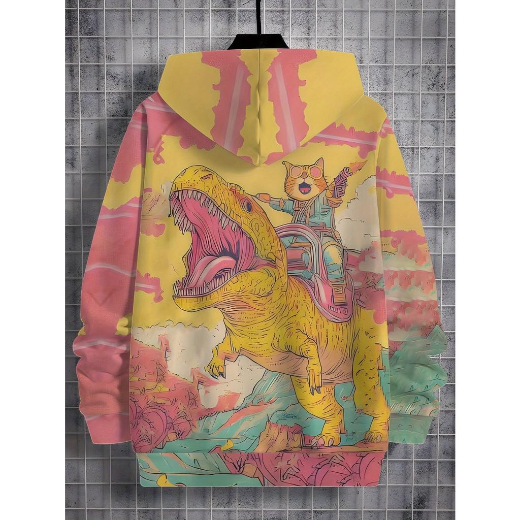 3D Digital Printed Brain Hole Universe, Cat Knight Dinosaur Adventure Hooded Sweatshirt, Fashionable and Trendy Casual Children's Clothing