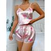 Летний мультяшный принт Комплект пижамы для женщин Домашняя одежда сексуальные свободные топы-слинги и шорты 2 предмета короткая пижама розовая одежда для сна домашняя одежда