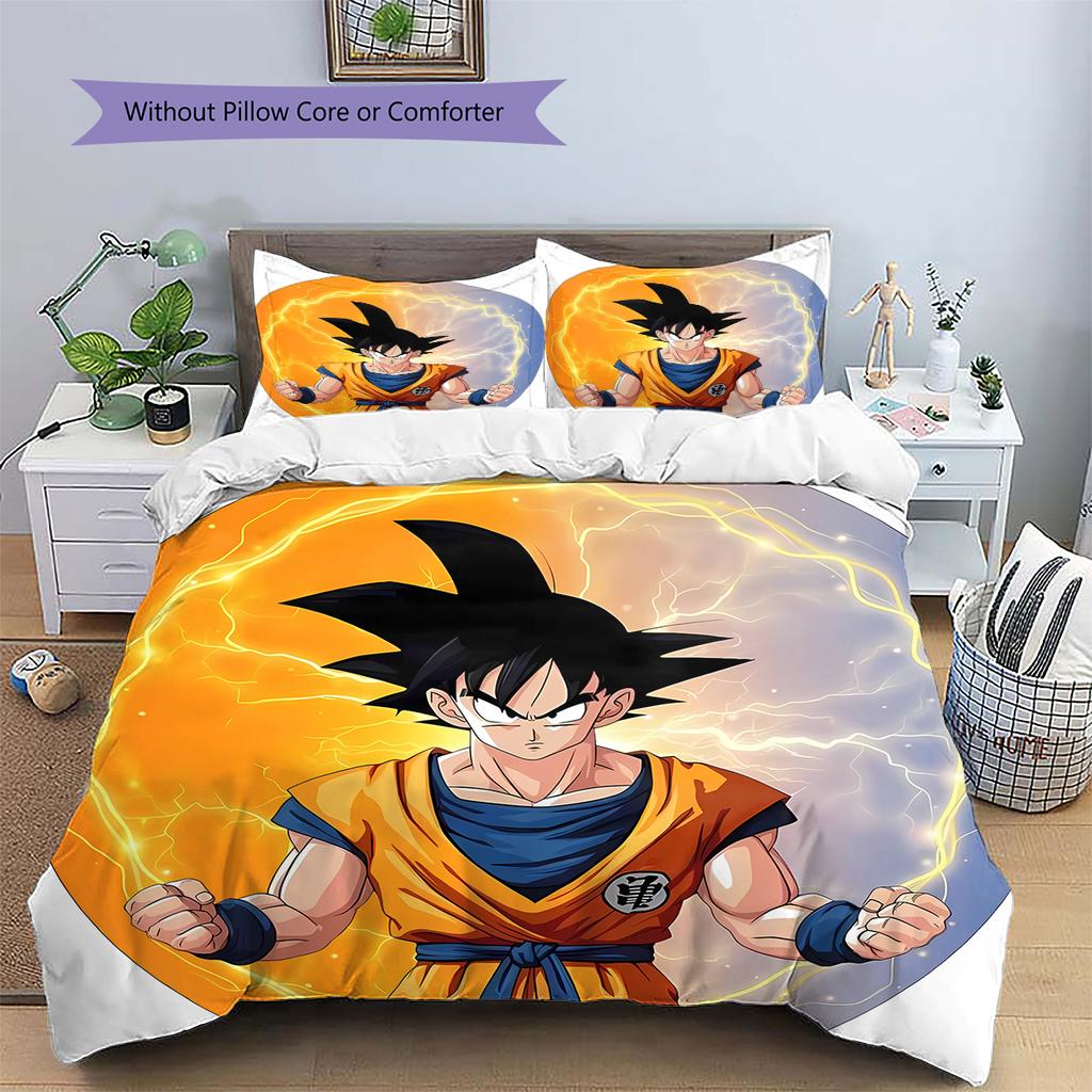 Son Goku Pattern Bedding,Quilt Set Quilt Cover Pillowcase Home Birthday Gift (1 * duvet cover + 2 * pillowcase, without core)
