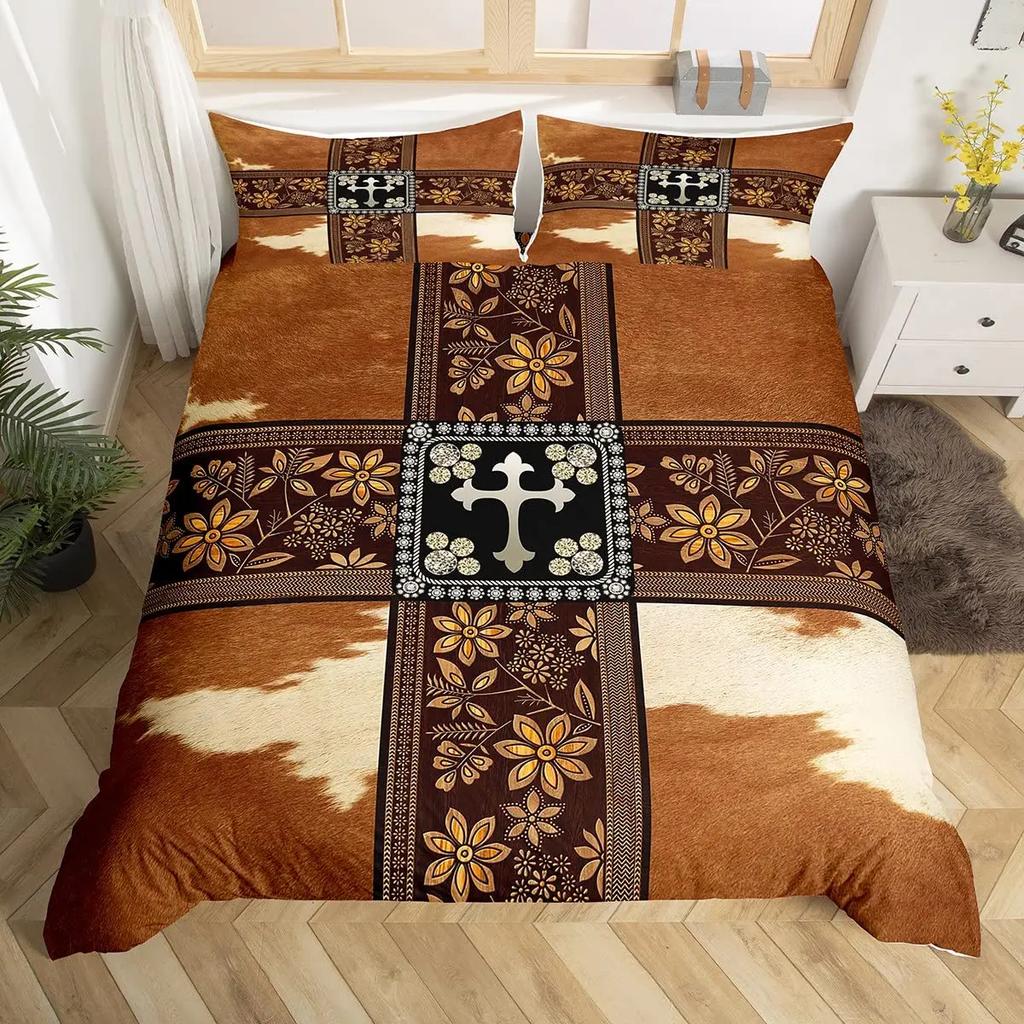 Пододеяльник с коровьим принтом Queen Vintage Floral Комплект постельного белья для девочек, мальчиков, мужчин, в стиле вестерн, фермерское животное, бычья шкура, одеяло