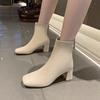 Shoes for Women Hot Sale Winter Women's Boots Mid-Calf Cotton Fabric Solid Color Square Toe Mid Heel Zipper Fashion Boots
