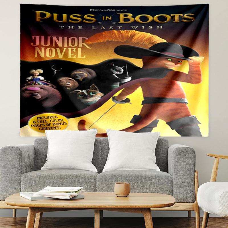 Puss in Boots Print Tapestry, Lightweight Wall Hanging, for Bedroom, Dorm, Living Room, Home Art Decor, Birthday Christmas Gift for Friends