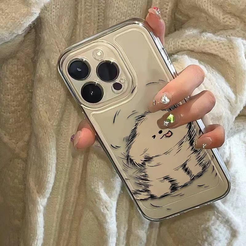 Cute Shaggy Dog Couple Print Phone Case for iPhone 17 16 15 14 13 12 11 16E Series Pro Max Plus Double Layer Protection