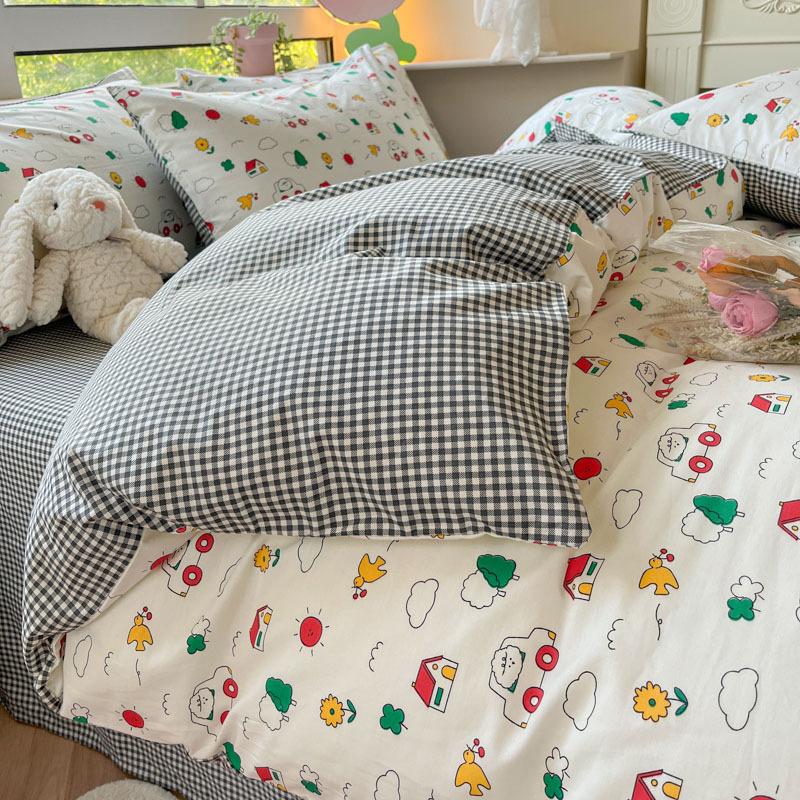 Небольшой комплект из четырех предметов из чистого хлопка с цветочным принтом, хлопковые пододеяльники с девчачьим сердцем, простыни для студентов, односпальная кровать в общежитии, комплект из трех пододеяльников