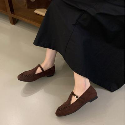 Винтажные туфли Мэри Джейн женские 2025 осень новые универсальные замшевые туфли на мягкой подошве туфли для ленивых