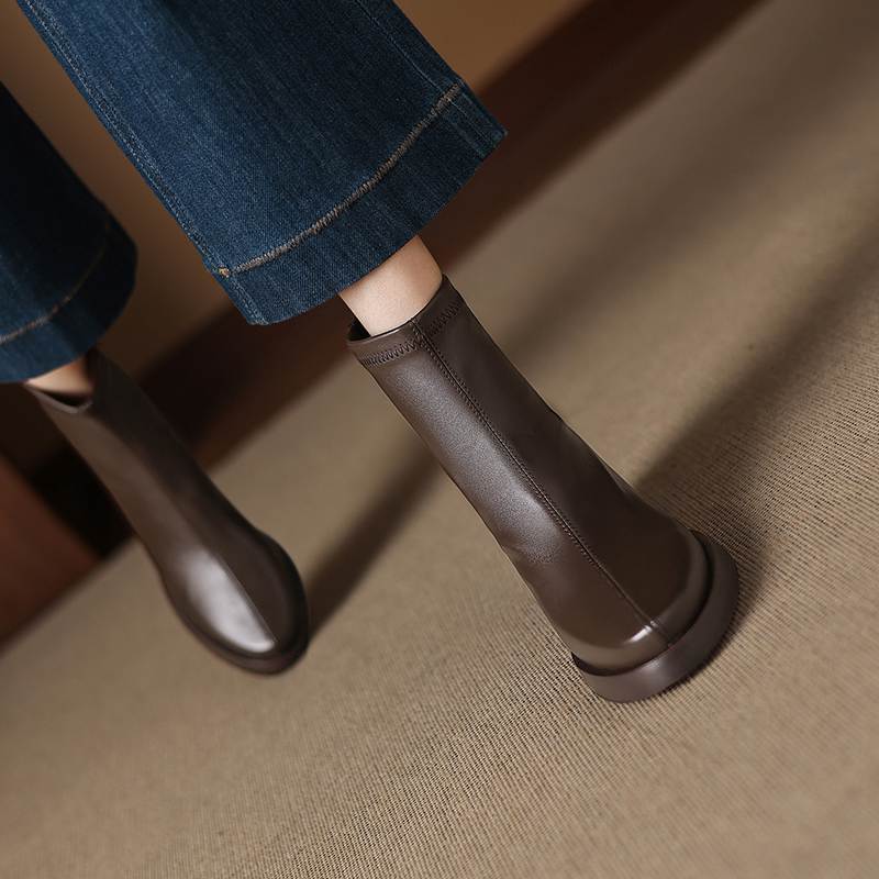 Krazing Pot Микрофибра Круглый носок Толстый каблук Современные ботинки Размер 42 Молния Платформа Красота Леди Женские Ботильоны