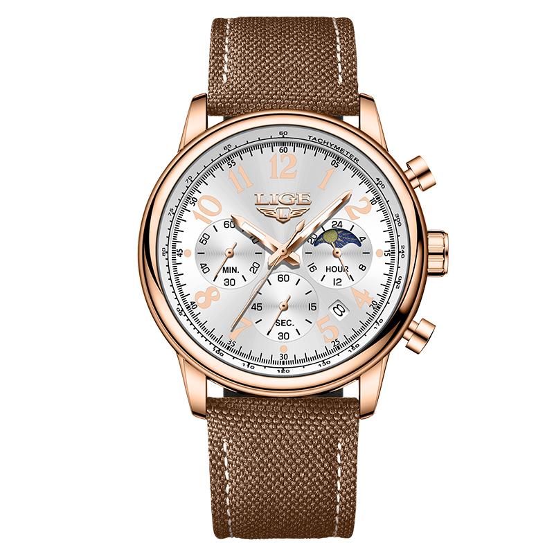 LIGE New Fashion Nylon Leather Man Wristwatch Waterproof Luminous Chronograph Date Classic Men Watch Quartz Casual Men's Watches