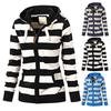 Drawstring Long Sleeves Pockets Zipper Closure Sweatshirt Jacket Autumn Winter Women Striped Print Hoodie Coat