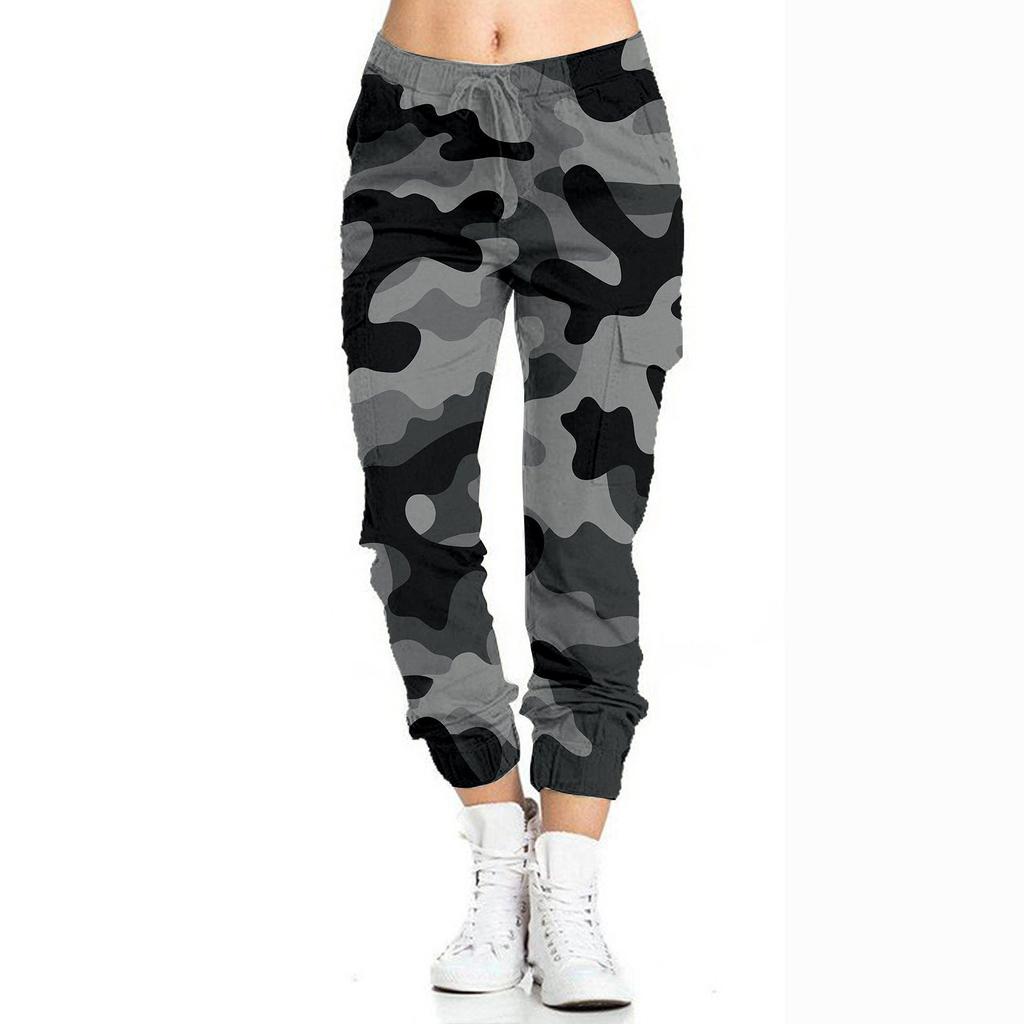 Женские камуфляжные повседневные брюки-карандаш с эластичной резинкой на талии и боковыми карманами