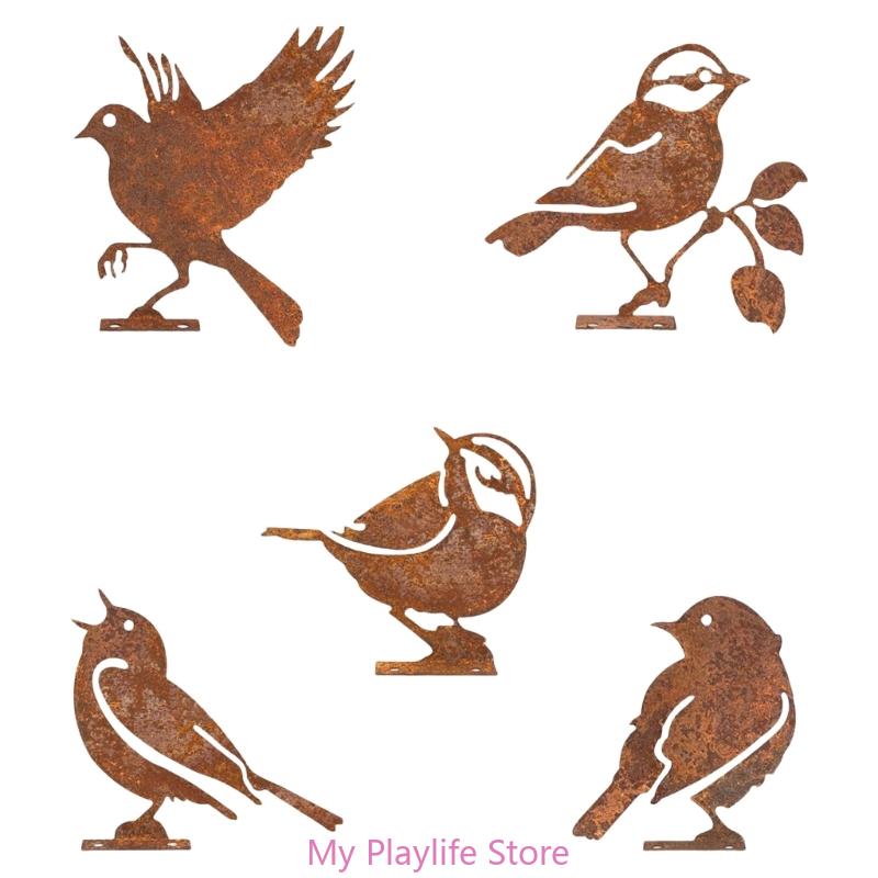 5 шт. силуэты птиц из выветренного железа креативные украшения для сада и патио металлические скульптуры птиц украшения для двора