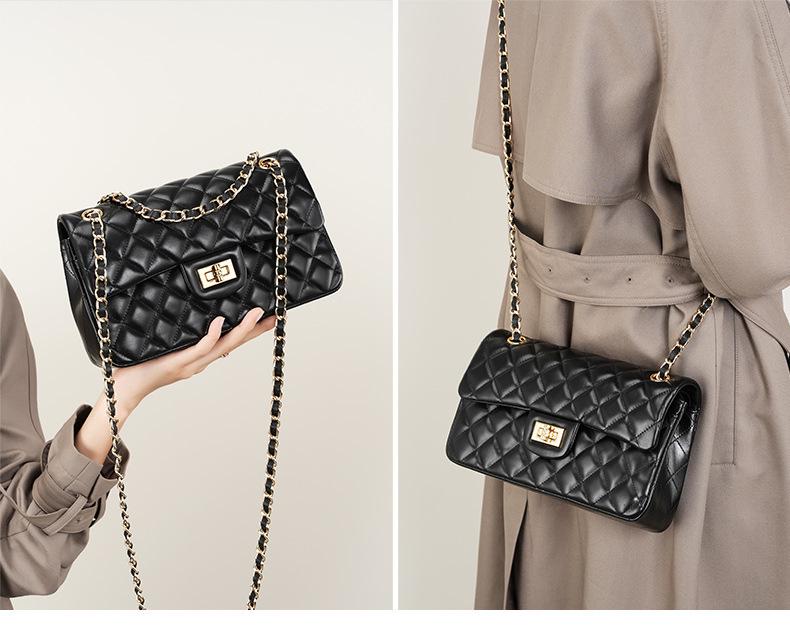 Fang Pangzi CF Caviar Style Diamond Shoulder Messenger Bag - Genuine Leather Women's Niche Design