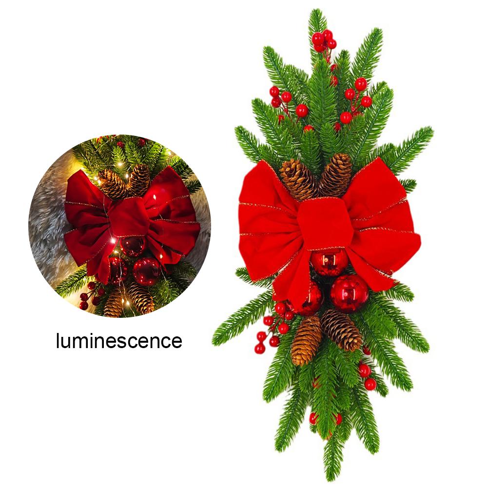 Рождественская гирлянда с искусственными предварительно освещенными лестничными украшениями с шишками и бантами на праздничную тему для украшения входной двери лестницы