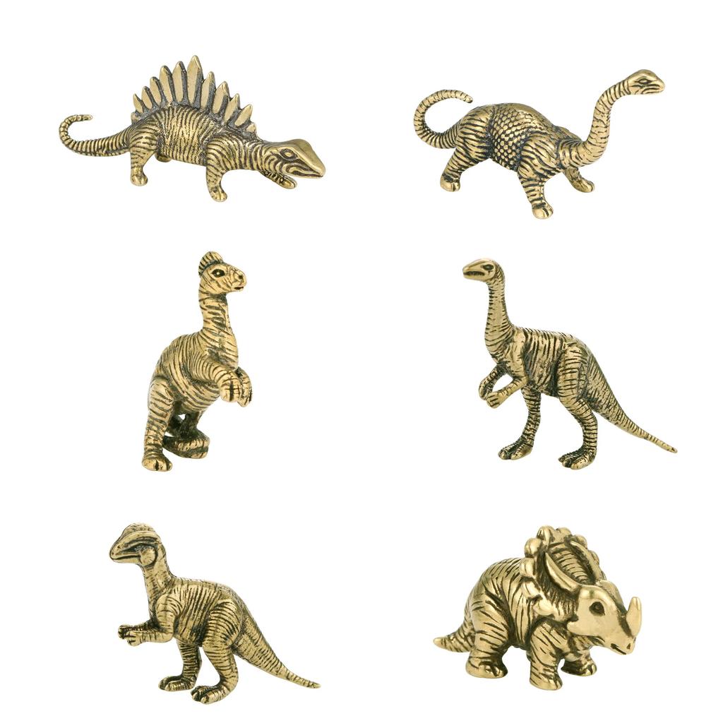 6pcs Jurassic Dinosaur Set Brass Desk Decoration Sword Dragon Triceratops Metal Figurines Vintage Home Decor Souvenir