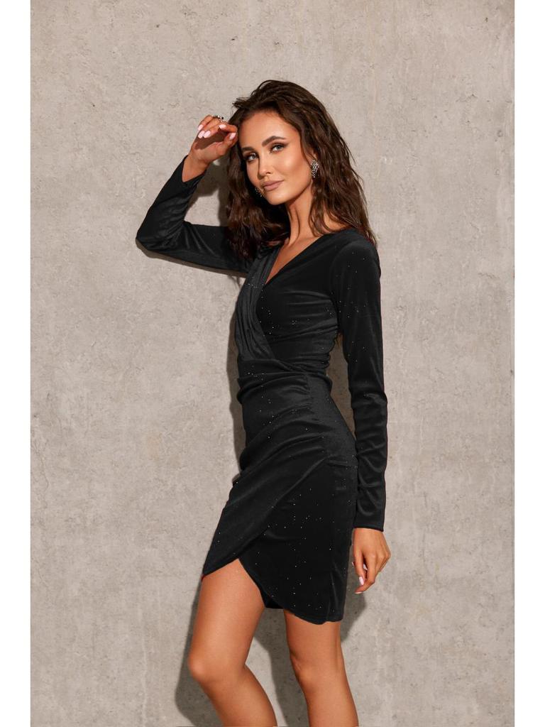 2024 Spring Gold Velvet V-neck Long Sleeve Evening Dress