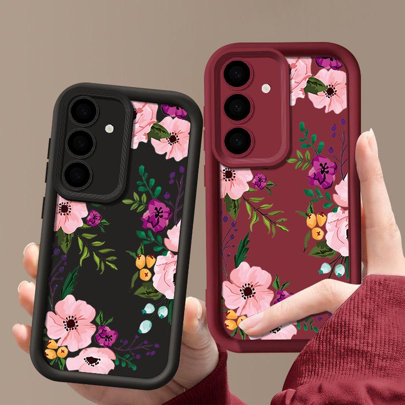 Floral Print TPU Shockproof Phone Case For Samsung S25 Ultra S24 FE S23 Plus A56 A36 A16 A15 A55 A06 Soft Silicone Lens Protection Matte Bumper Cover
