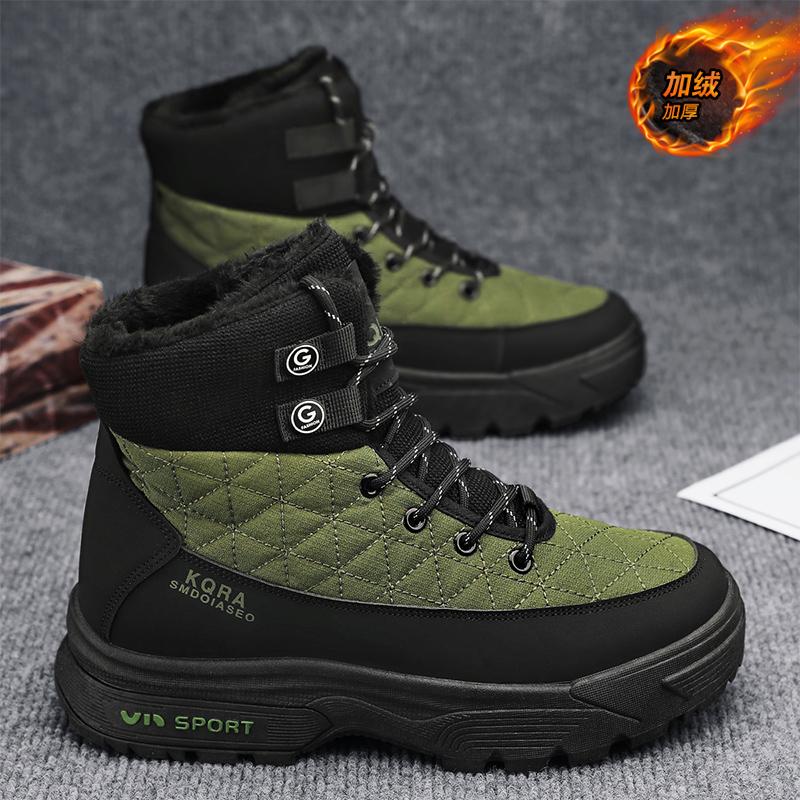 Уличные повседневные теплые зимние ботинки для мужчин, зимние удобные ботинки из бархата и хлопка, модные нескользящие износостойкие рабочие ботинки