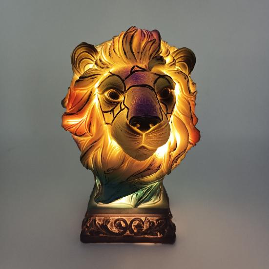 Animal Ornament Night Light Cat Lamp Stained Glass Resin Statue Decorative Desk Lamp Home Desktop Decor