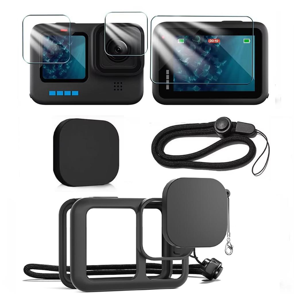 Чехол для камеры GoPro HERO13 Black, 2 пленки для объектива, 2 пленки для дисплея, противоударный чехол для GoPro HERO13, ветрозащитный чехол для мобильного телефона, силиконовый чехол для объектива
