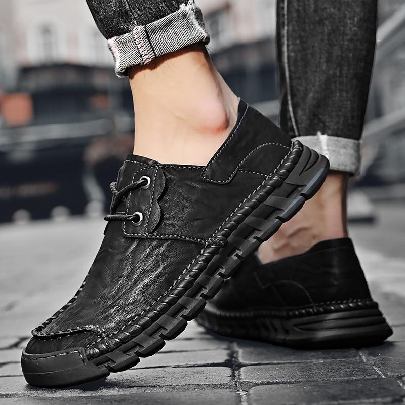 Handmade Genuine Leather Men's Casual Shoes Comfortable Moccasins Men Business Flats Shoes