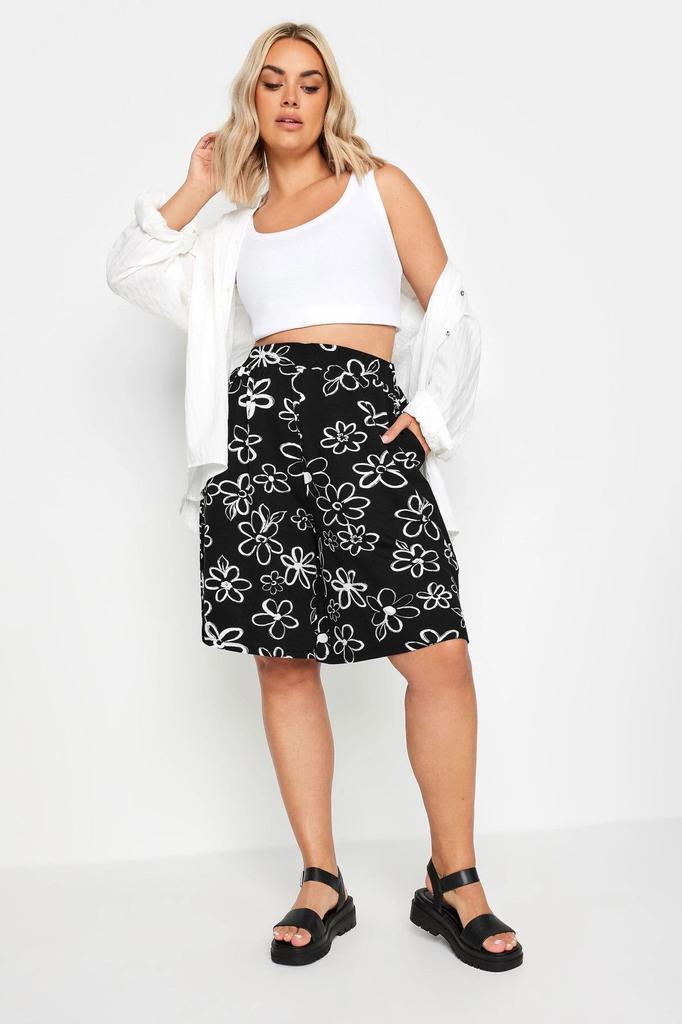 Women's Fashion Big Size Shorts & Bermudas Large Size Elastic Waist Patterned Loose Cut Lycra Shorts 145103